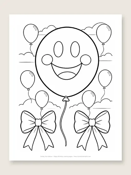 Smiley face balloon: happy birthday coloring page