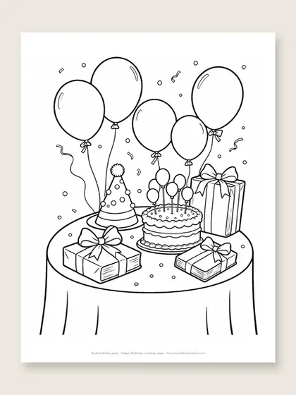 Book birthday party: happy birthday coloring page