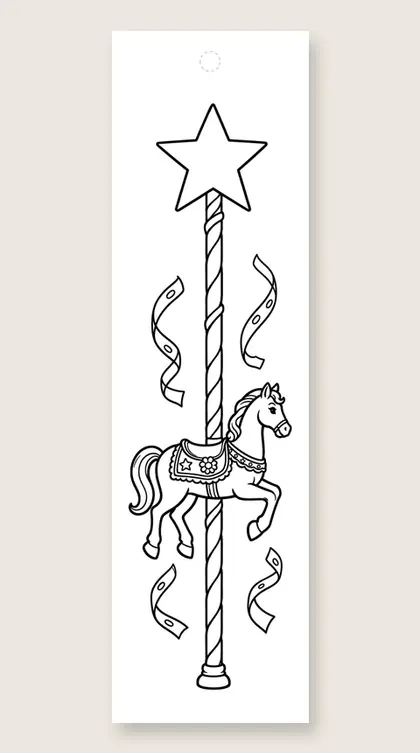 Carousel horse on a pole: coloring bookmark