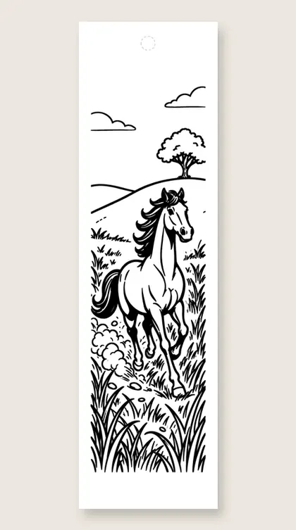 Galloping through the grass: coloring bookmark
