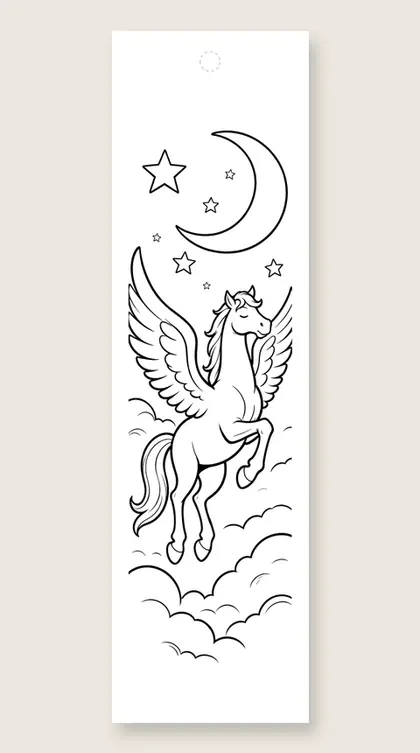 Winged horse in the clouds: horse coloring bookmark
