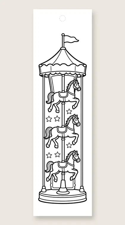 Three carousel horses: horse coloring bookmark