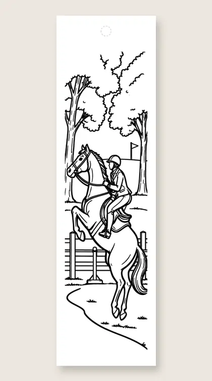 Jumping horse and rider: horse coloring bookmark