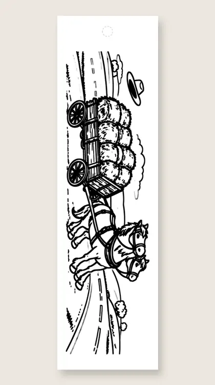 Hay wagon horse: horse coloring bookmark