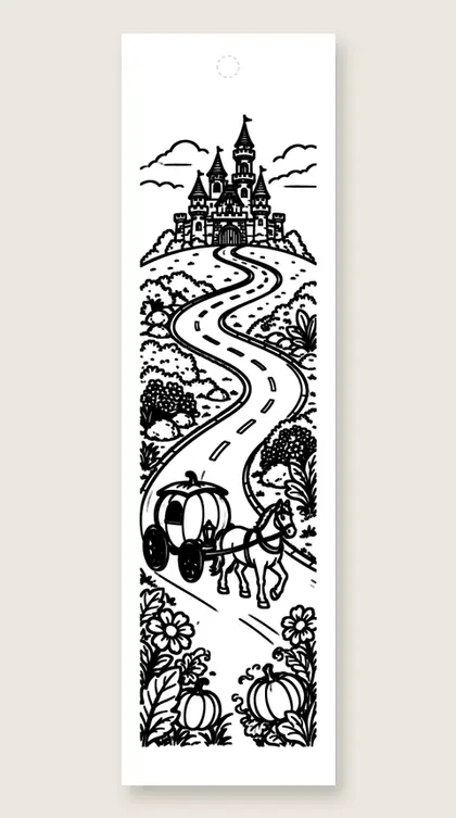 Carriage horse up the road: horse coloring bookmark
