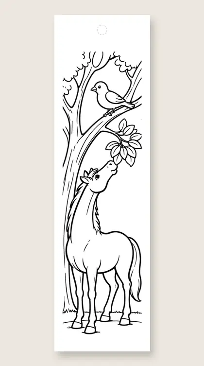 Horse reaching for leaves: horse coloring bookmark