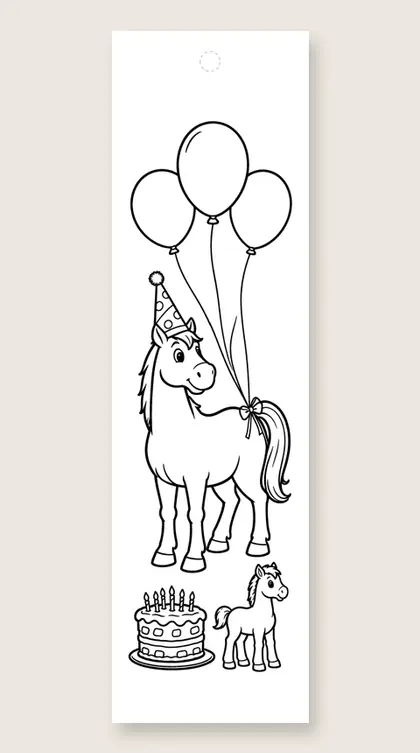 Horse birthday party: horse coloring bookmark
