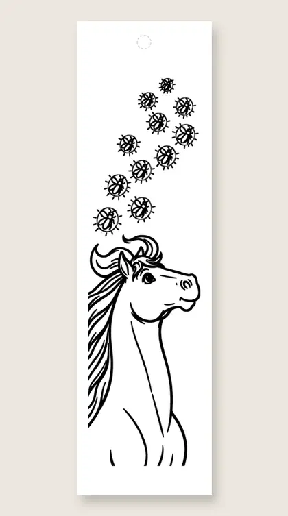 Horse head and fireflies: horse coloring bookmark