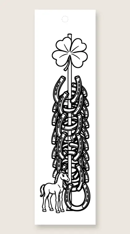 Lucky horseshoe tower: coloring bookmark