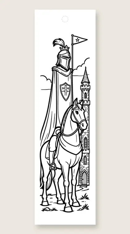 Horse and the tower: horse coloring bookmark