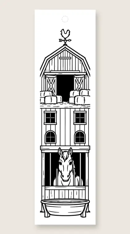Horse and the tall barn: horse coloring bookmark