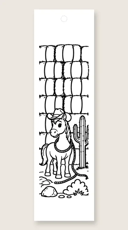 Cowboy pony and cactus: horse coloring bookmark