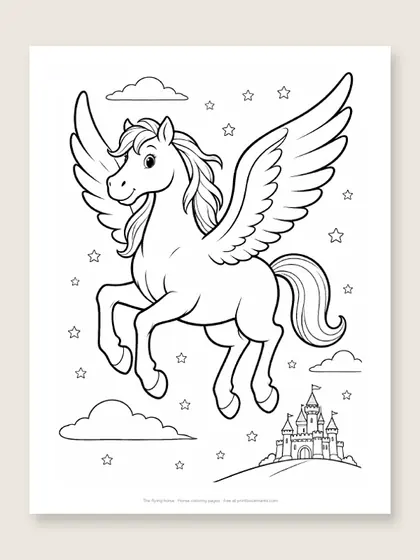 The flying horse: horse coloring page