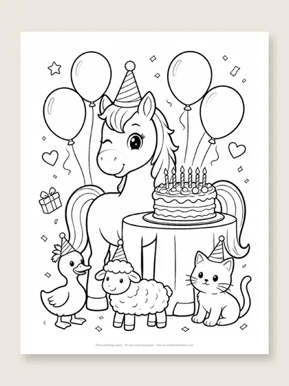 Pony birthday party: horse coloring page