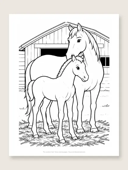 The newborn foal: horse coloring page
