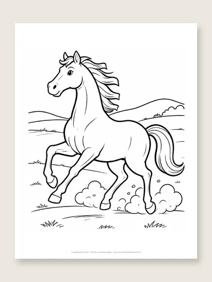 A galloping horse: horse coloring page