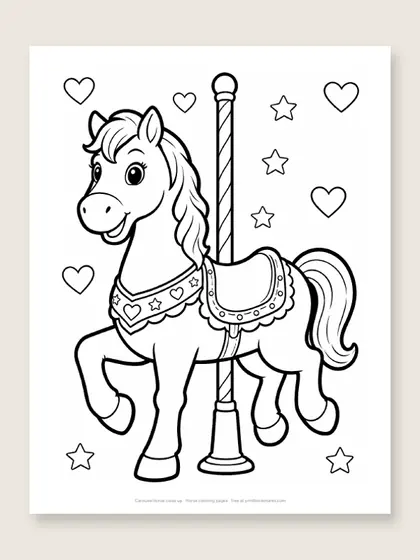 Carousel horse close up: horse coloring page