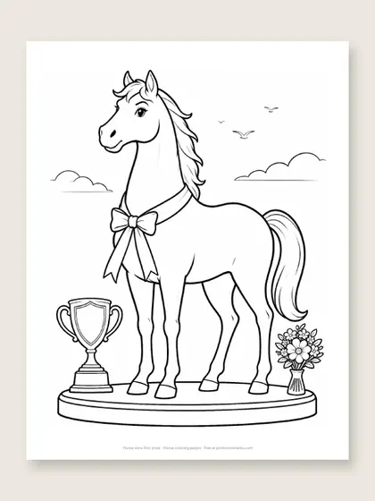 Horse wins first prize: horse coloring page