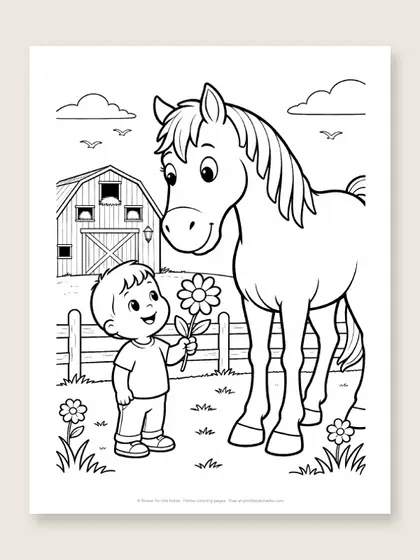 A flower for the horse: horse coloring page