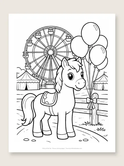 Pony at the fair: horse coloring page