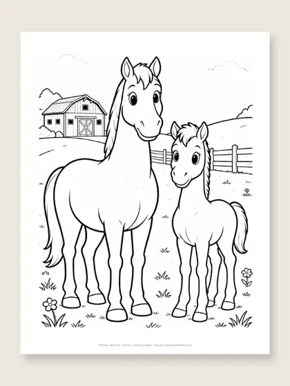 Mother and foal: horse coloring page
