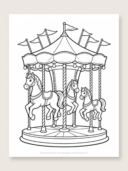 Round and round carousel: horse coloring page