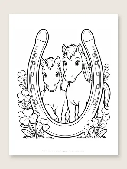The lucky horseshoe: horse coloring page