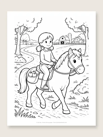 A trail ride: horse coloring page