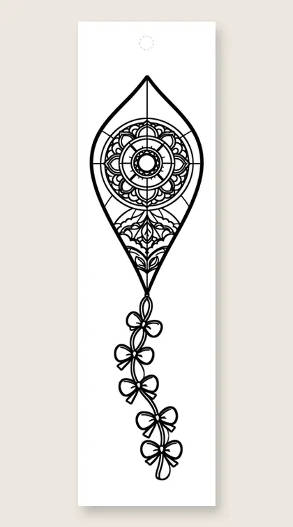 Mandala kite with tail: mandala coloring bookmark