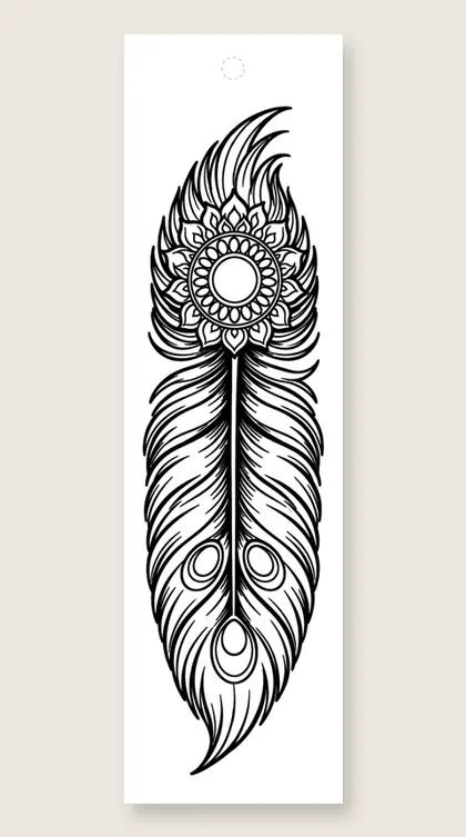Peacock feather mandala: mandala coloring bookmark