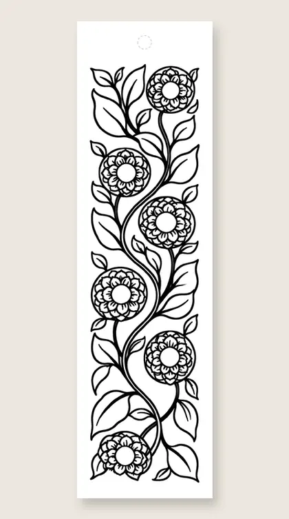 Winding flower mandala: mandala coloring bookmark