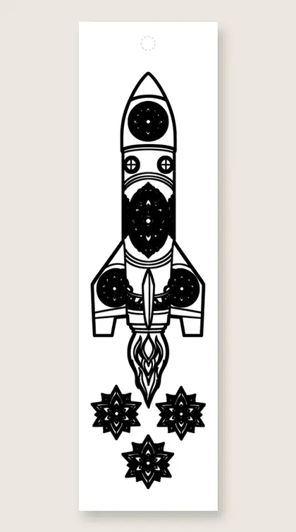 Mandala rocket ship: mandala coloring bookmark