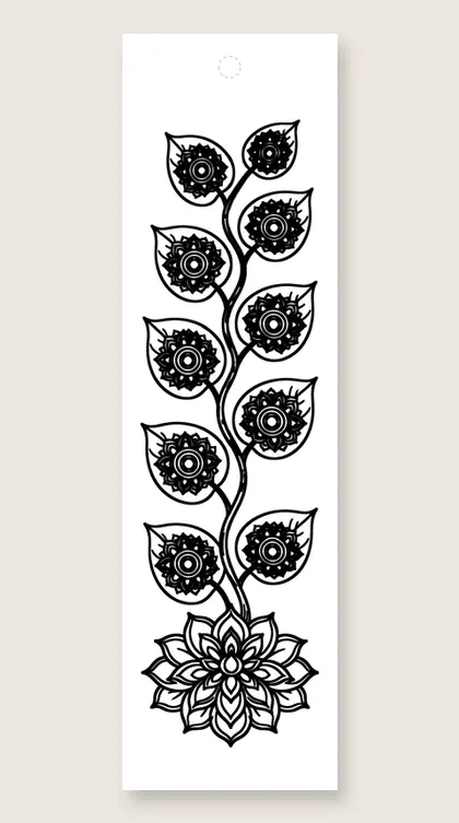 Mandala leaf vine: mandala coloring bookmark