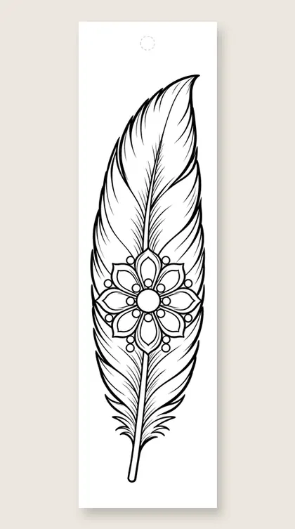 Feather mandala to color: coloring bookmark