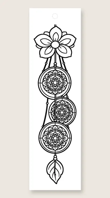 Mandala wind chime: mandala coloring bookmark