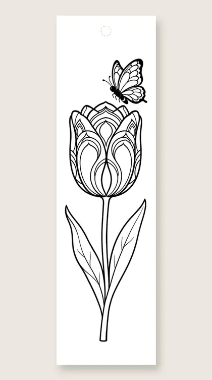 Mandala tulip with butterfly: mandala coloring bookmark