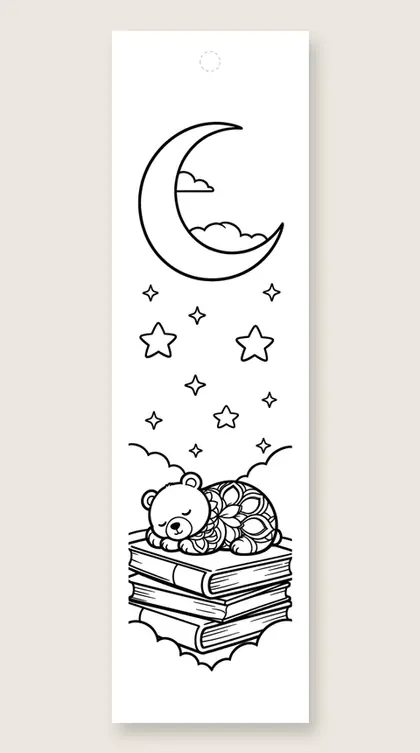 Moon and book mandala: mandala coloring bookmark