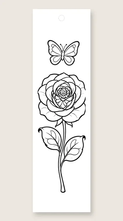 Mandala rose with leaves: mandala coloring bookmark