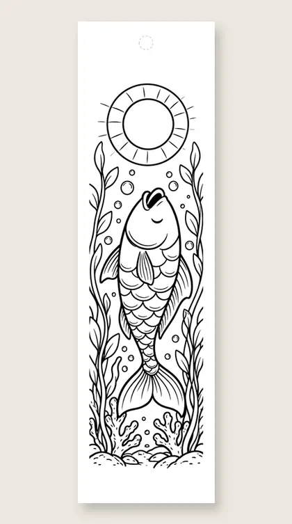 Swimming mandala fish: mandala coloring bookmark