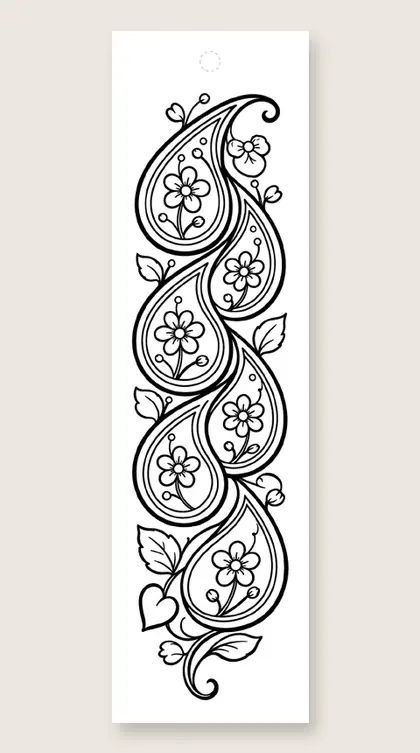 Long paisley vine: coloring bookmark