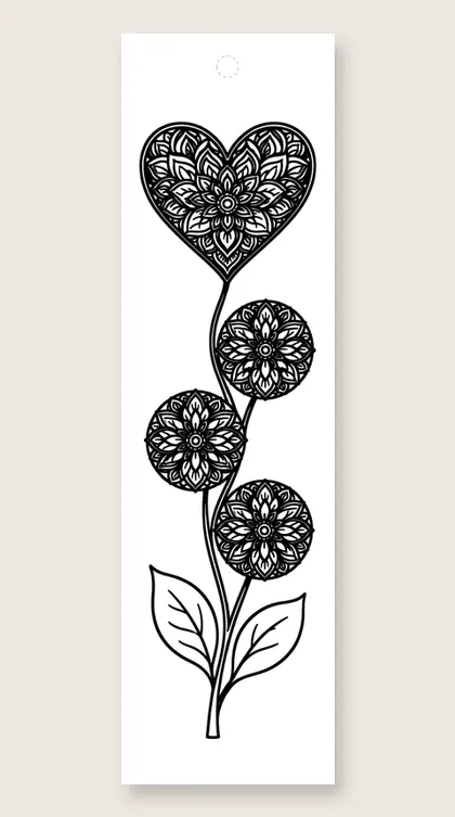 Heart mandala flower: mandala coloring bookmark