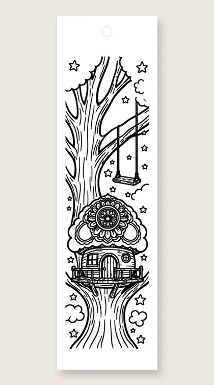 Mandala tree house: mandala coloring bookmark