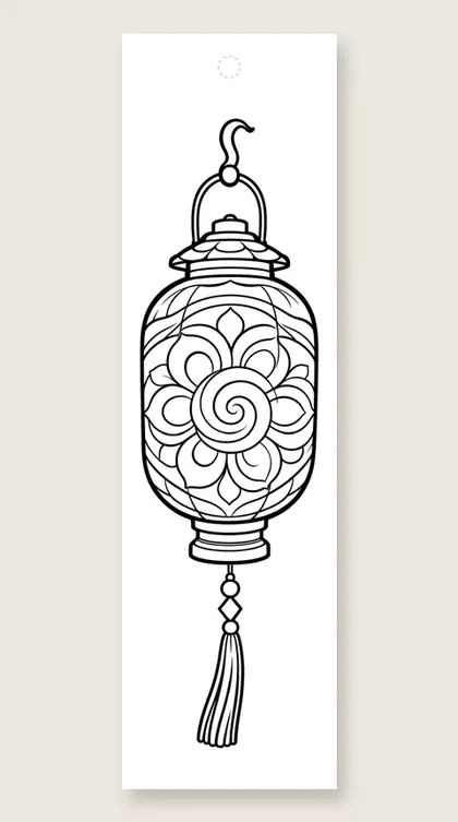 Tall patterned lantern: coloring bookmark