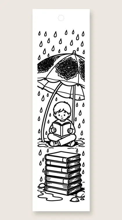 Reading under a mandala flower: mandala coloring bookmark