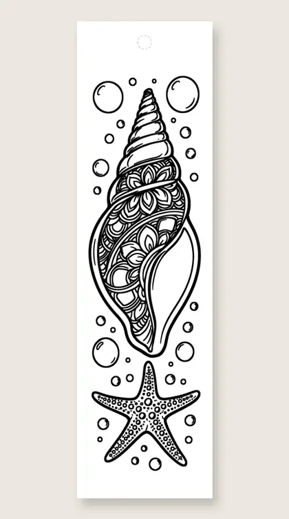 Spiral mandala seashell: mandala coloring bookmark