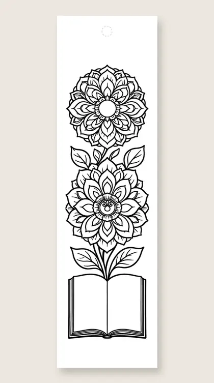 Mandala rising from a book: coloring bookmark