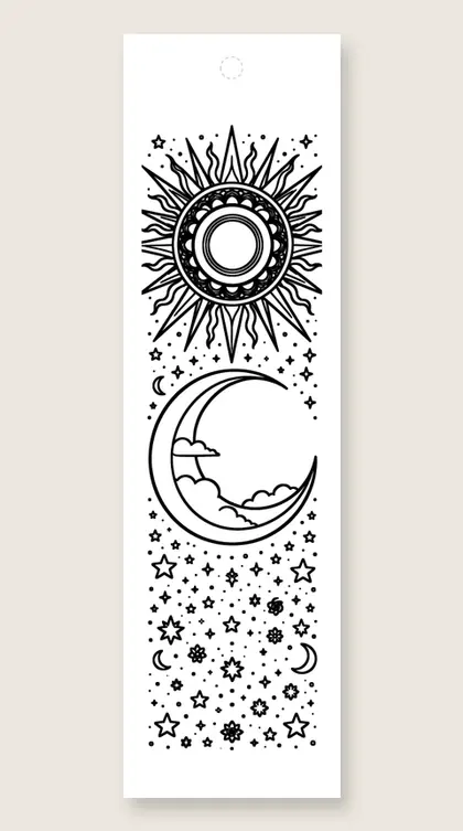 Sun above the moon: coloring bookmark