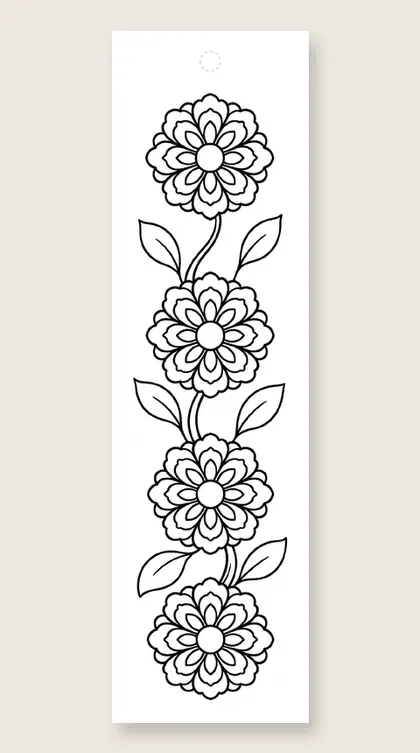 Flower mandala column: coloring bookmark