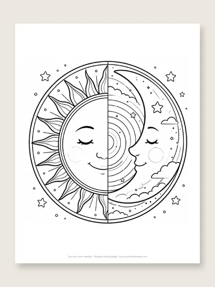 Sun and moon mandala: mandala coloring page