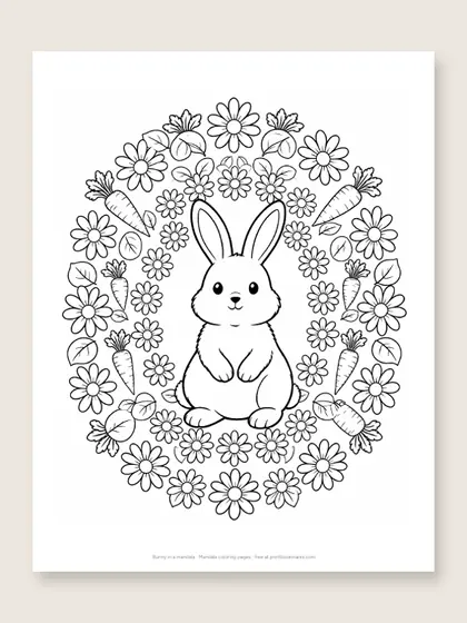 Bunny in a mandala: mandala coloring page